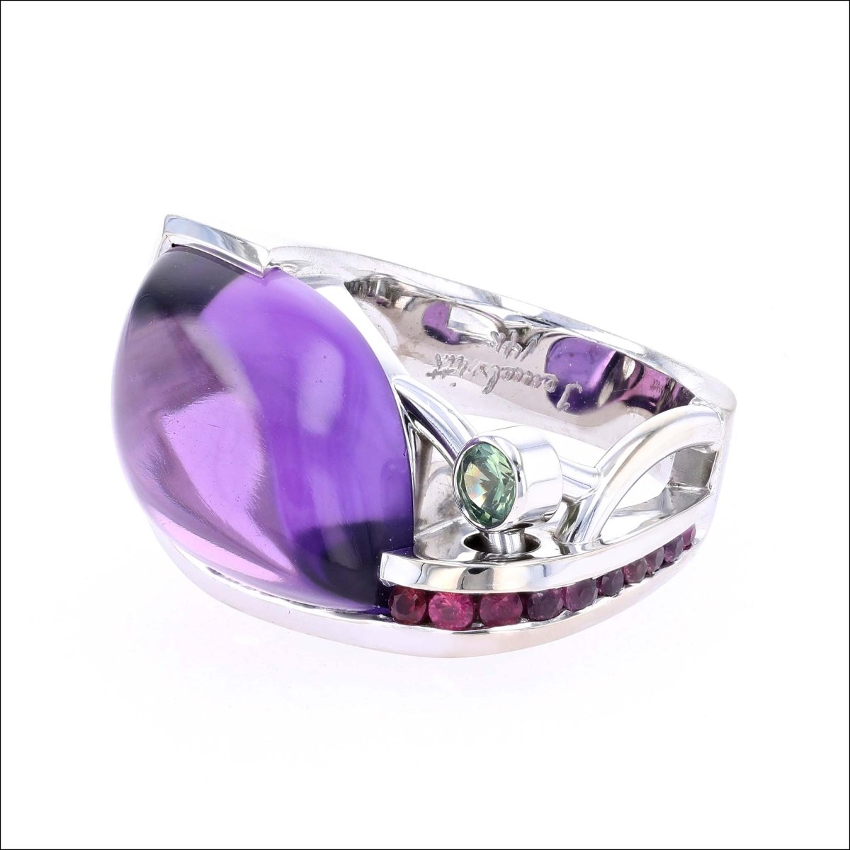 Amethyst Pink Sapphire Demantoid Garnet Diamond Sculptural Ring 14KW (Consignment) - JewelsmithRings
