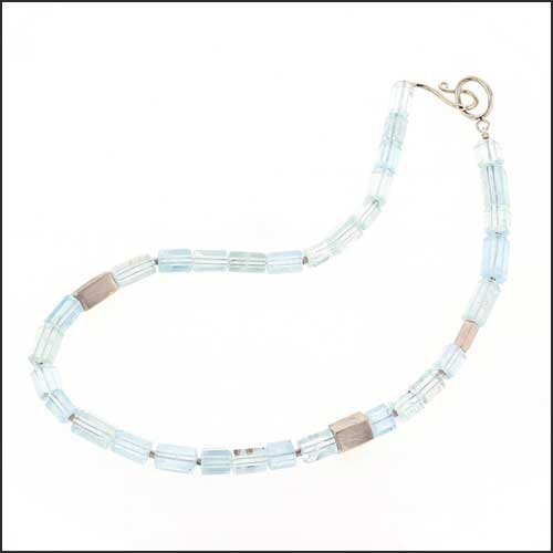Aquamarine Bead Necklace 14KW - JewelsmithNecklaces