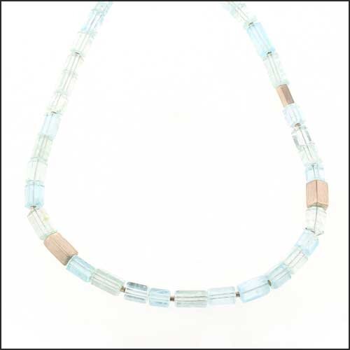 Aquamarine Bead Necklace 14KW - JewelsmithNecklaces