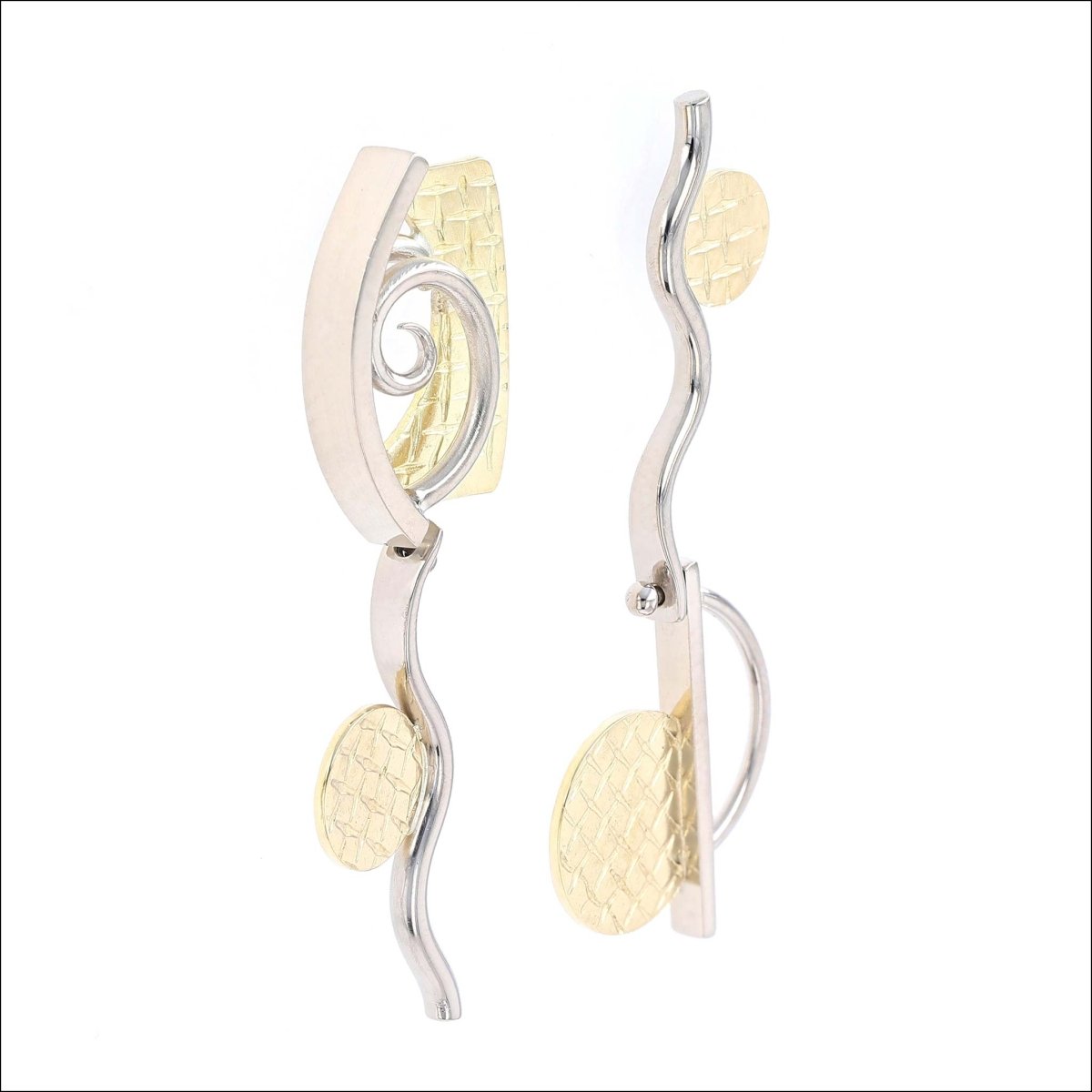 Asymmetrical Spiral Circle "Parts" Earrings 18KY 14KW Entry #3 - JewelsmithEarrings