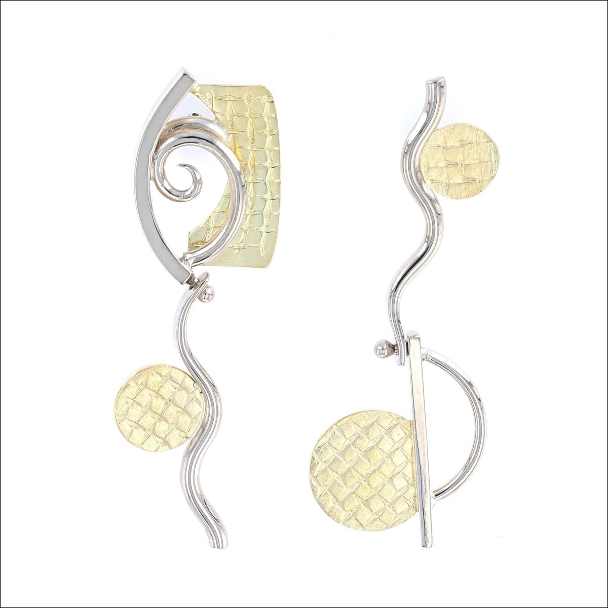 Asymmetrical Spiral Circle "Parts" Earrings 18KY 14KW Entry #3 - JewelsmithEarrings