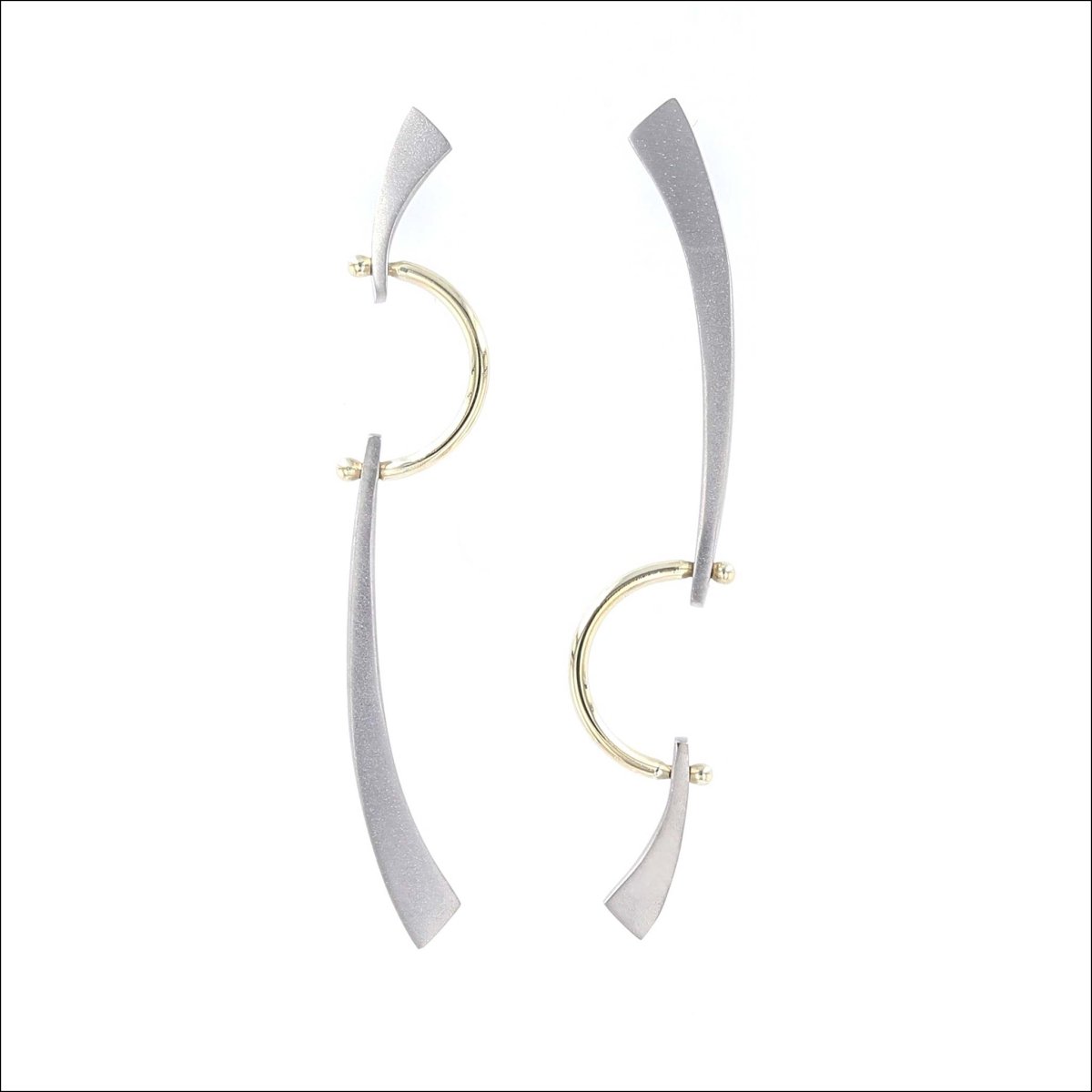 Asymmetrical Two Tone Forged Earrings 14KW 18KY - JewelsmithEarrings