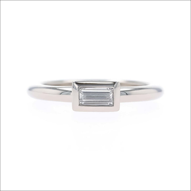 Bezel Set Baguette Diamond Engagement Ring 14KW