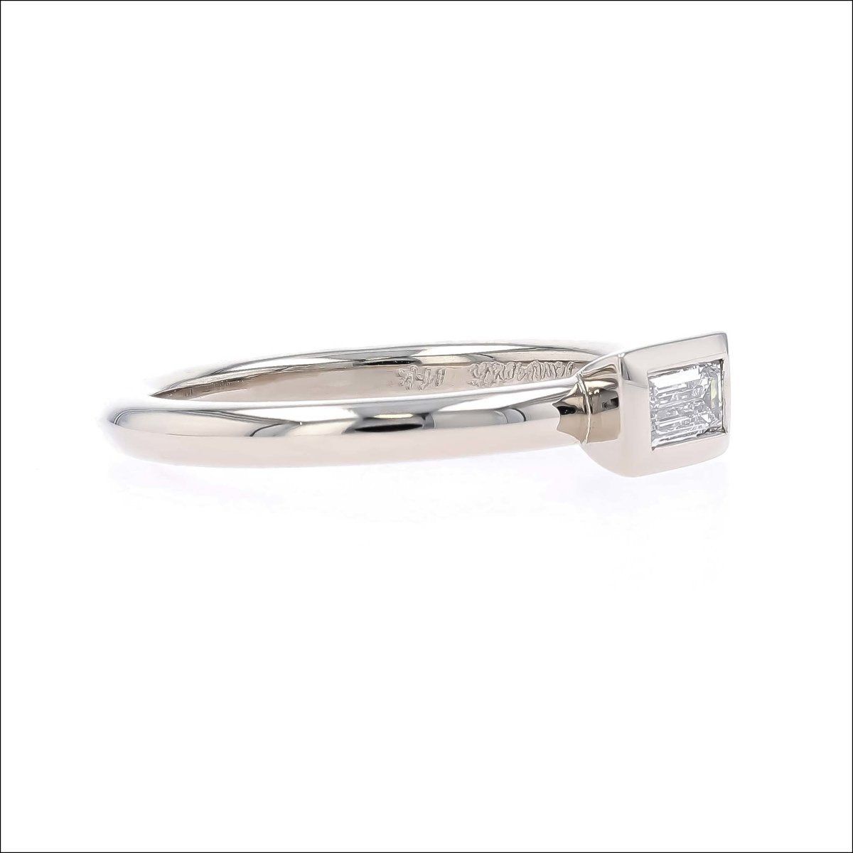 Bezel Set Baguette Diamond Engagement Ring 14KW - JewelsmithEngagement Rings