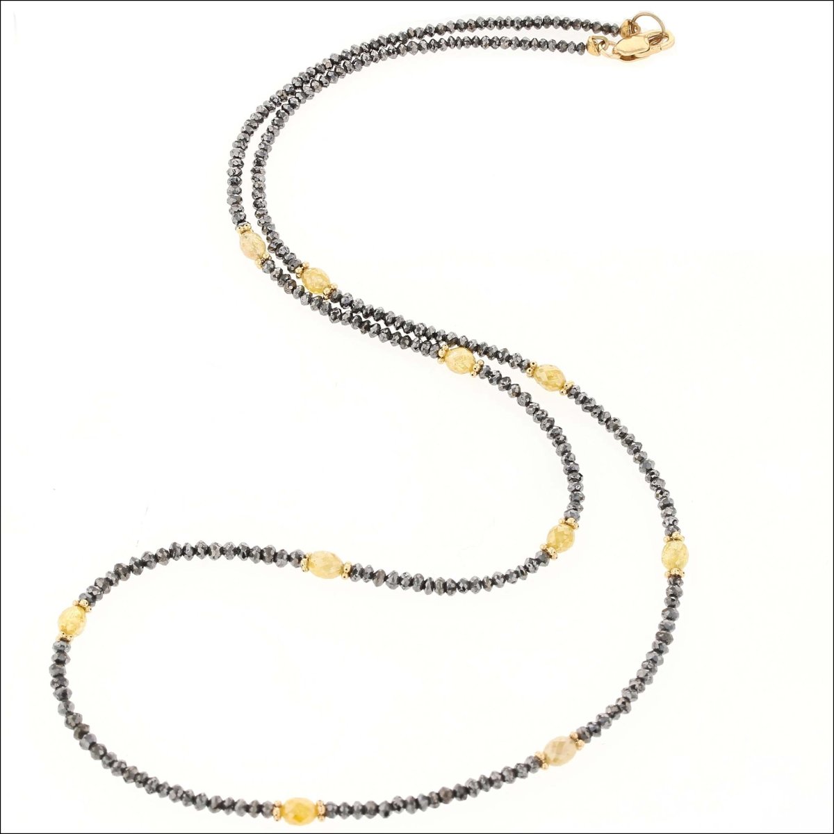 Black and Yellow Diamond Bead Strand Necklace 18" 14KY - JewelsmithNecklaces