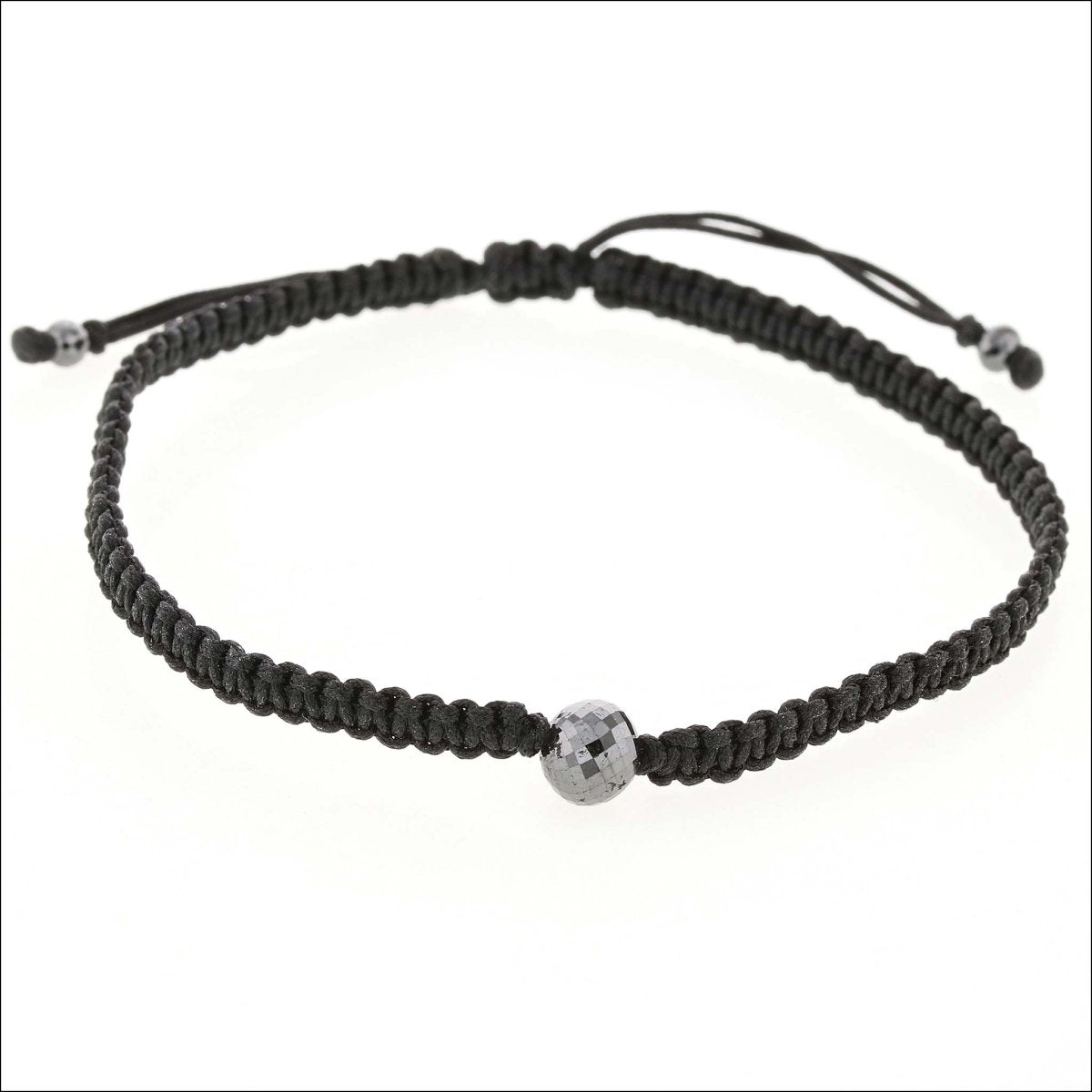 Black Diamond Bead Woven Black Silk Cord Bracelet Diamond / Silk / 3 @ 7.5cttw