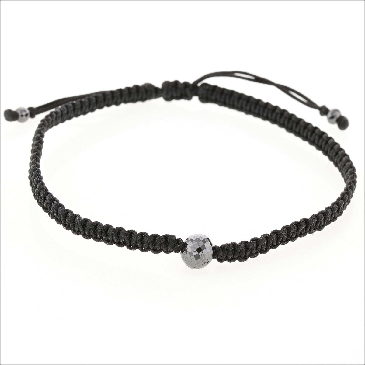 Black Diamond Bead Woven Silk Cord Bracelet 3ct - JewelsmithBracelets