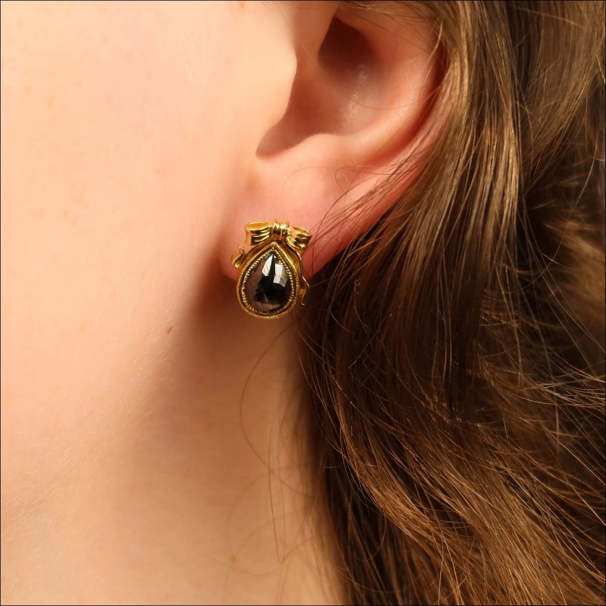 Black Diamond Bow Earrings 18KY - JewelsmithEarrings