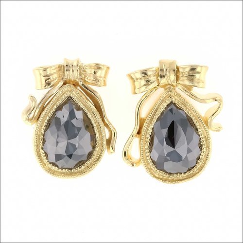 Black Diamond Bow Earrings 18KY - JewelsmithEarrings