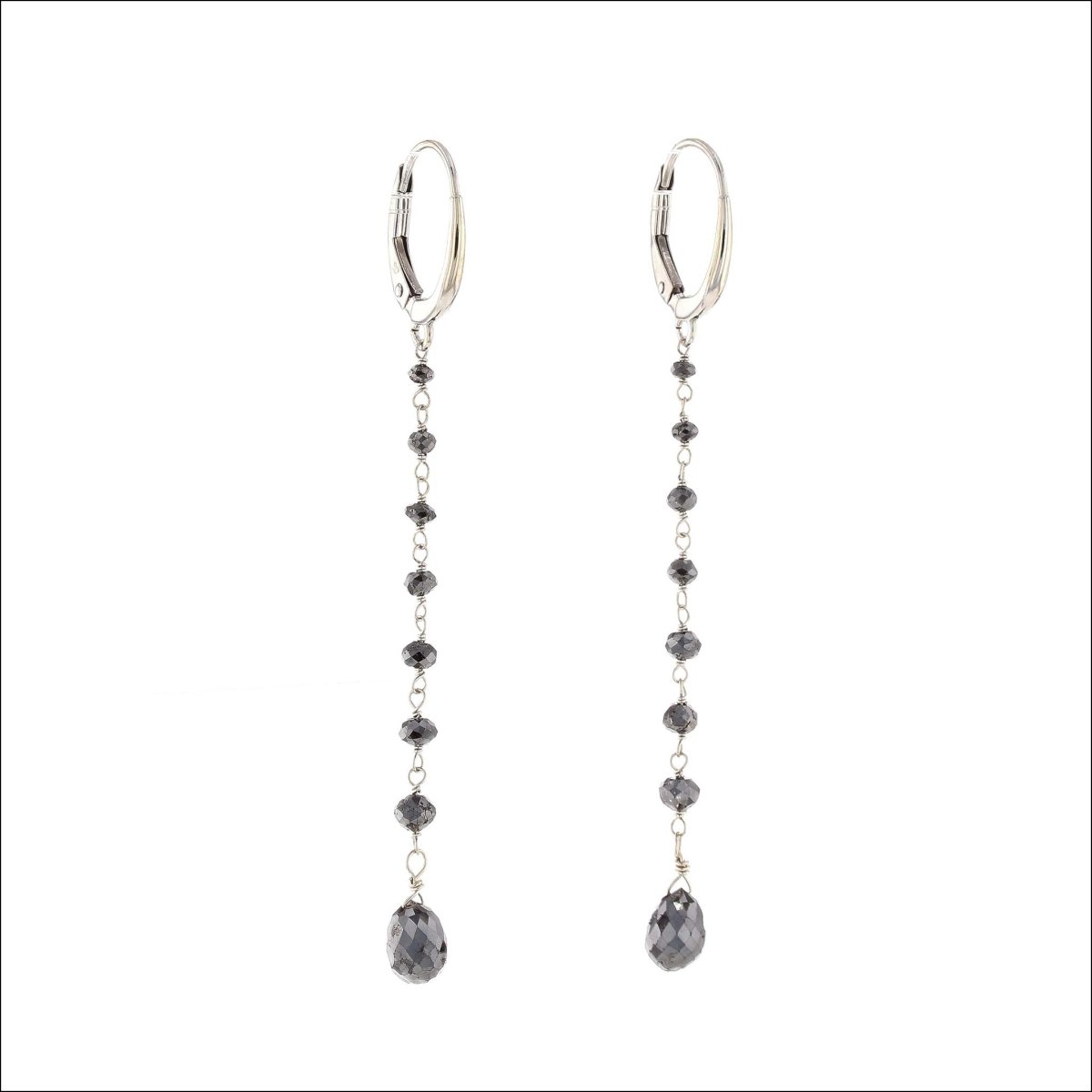 Black Diamond Briolette Bead Dangle Earrings 14KW - JewelsmithEarrings