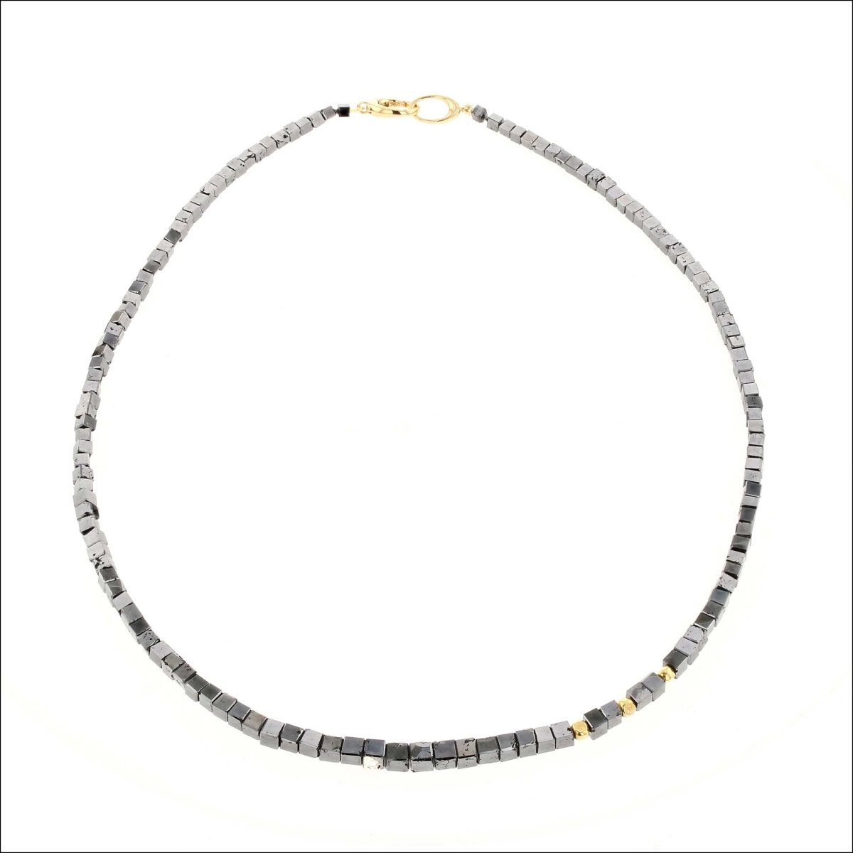 Black Diamond Cube Shaped Bead Strand Necklace with Gold Beads 17.5" 18KY - JewelsmithNecklaces