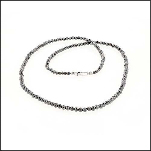 Black Diamond Round Bead Strand 16.25" 14KW - JewelsmithNecklaces