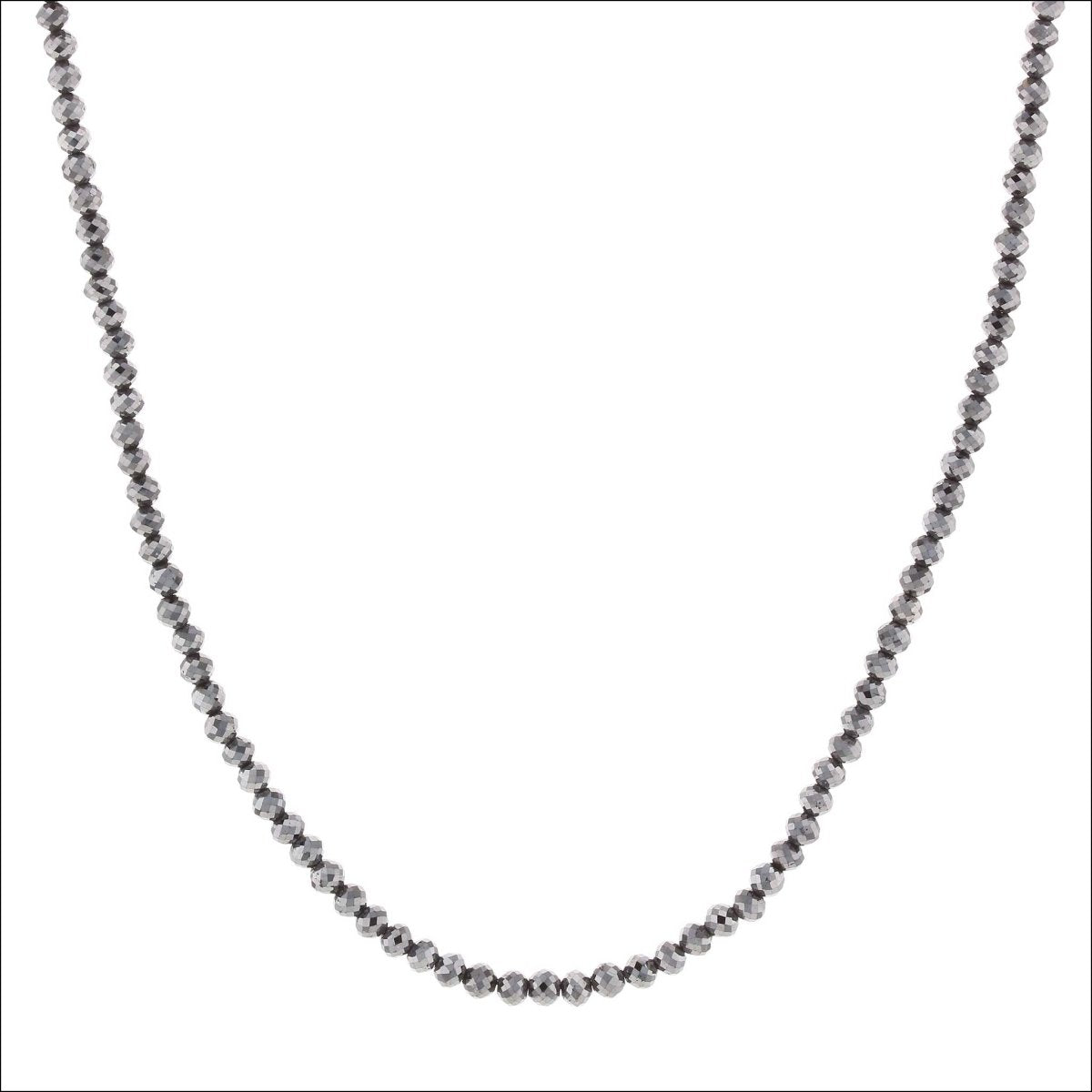 Black Diamond Round Bead Strand 17" 14KW - JewelsmithNecklaces