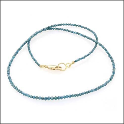 Blue Diamond Round Bead Strand 16" 18KY 14KY - JewelsmithNecklaces