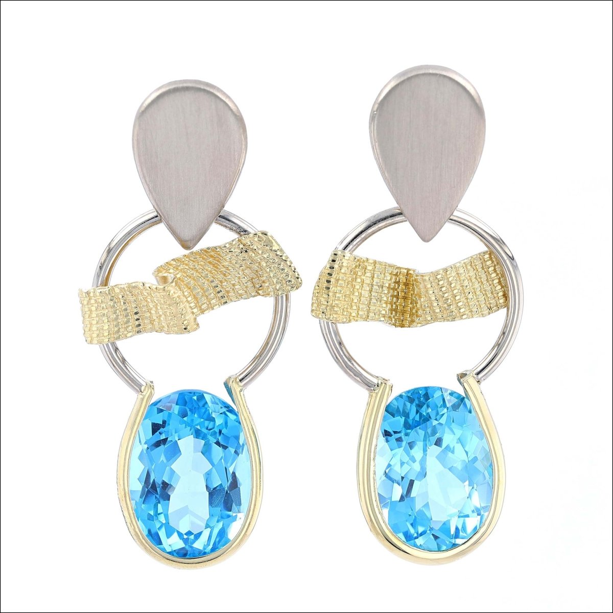 Blue Topaz Textured Swing Earrings 18KY 14KW (Consignment) - JewelsmithEarrings