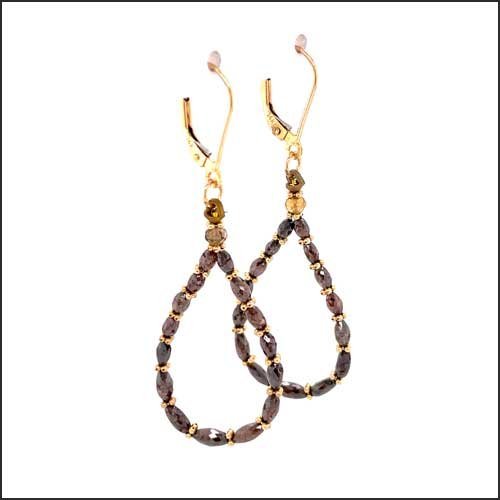 Brown Diamond Bead Drop Hoop Earrings 14KY - JewelsmithEarrings
