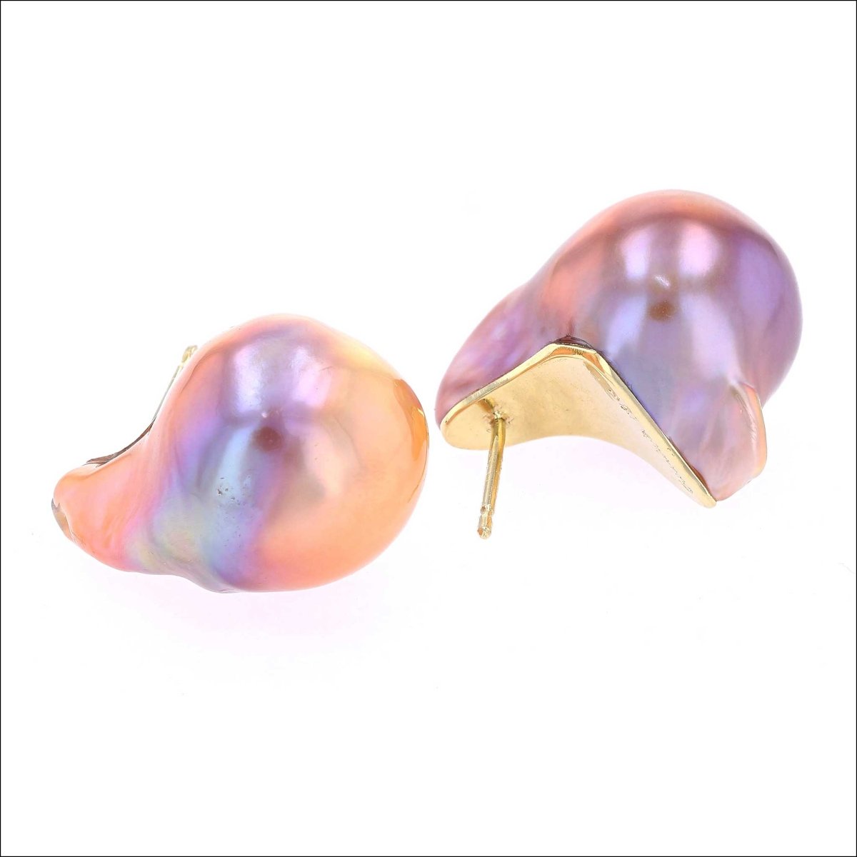 Chinese Freshwater Edison Fireball Pearl Stud Earrings 18KY - JewelsmithEarrings