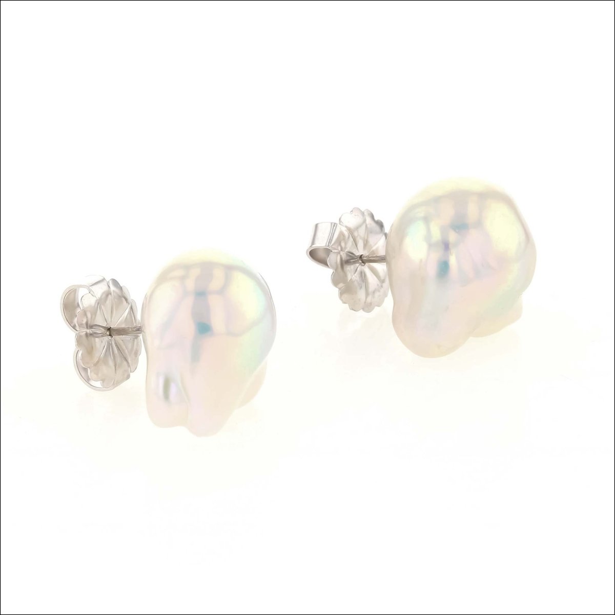 Chinese Freshwater Fireball Pearl Stud Earrings 14KW (Consignment) - JewelsmithEarrings