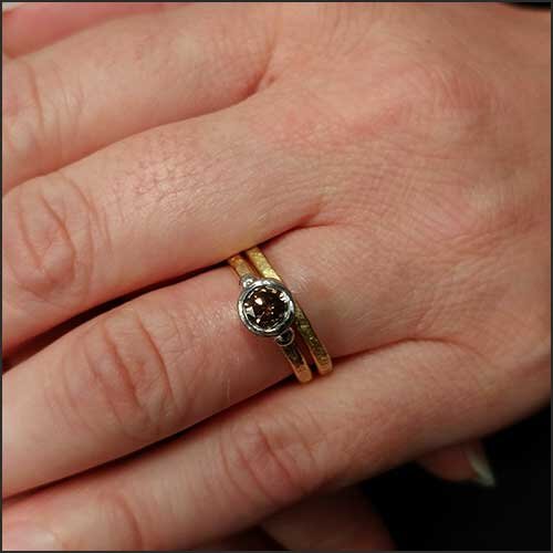 Cognac Diamond Primitive Bezel Solitaire Engagement Ring 18KY Platinum - JewelsmithEngagement Rings