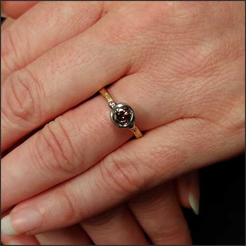 Cognac Diamond Primitive Bezel Solitaire Engagement Ring 18KY Platinum - JewelsmithEngagement Rings