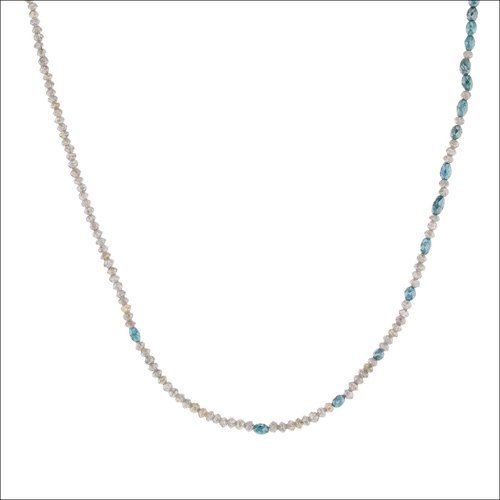 Color Shift Blue to Gray Diamond Bead Strand 16" 14KW - JewelsmithNecklaces