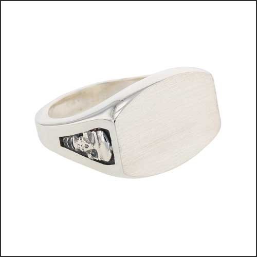 Curved Rectangle Signet Ring with Skull Sides Sterling Silver - JewelsmithRings