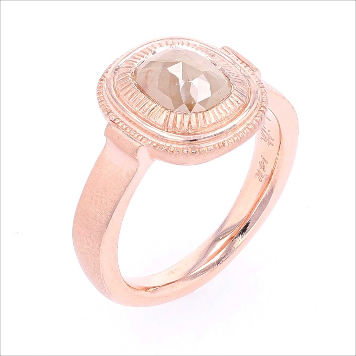 Cushion Rose Cut Diamond Coin Edge Halo Engagement Ring 14K Rose - JewelsmithEngagement Rings