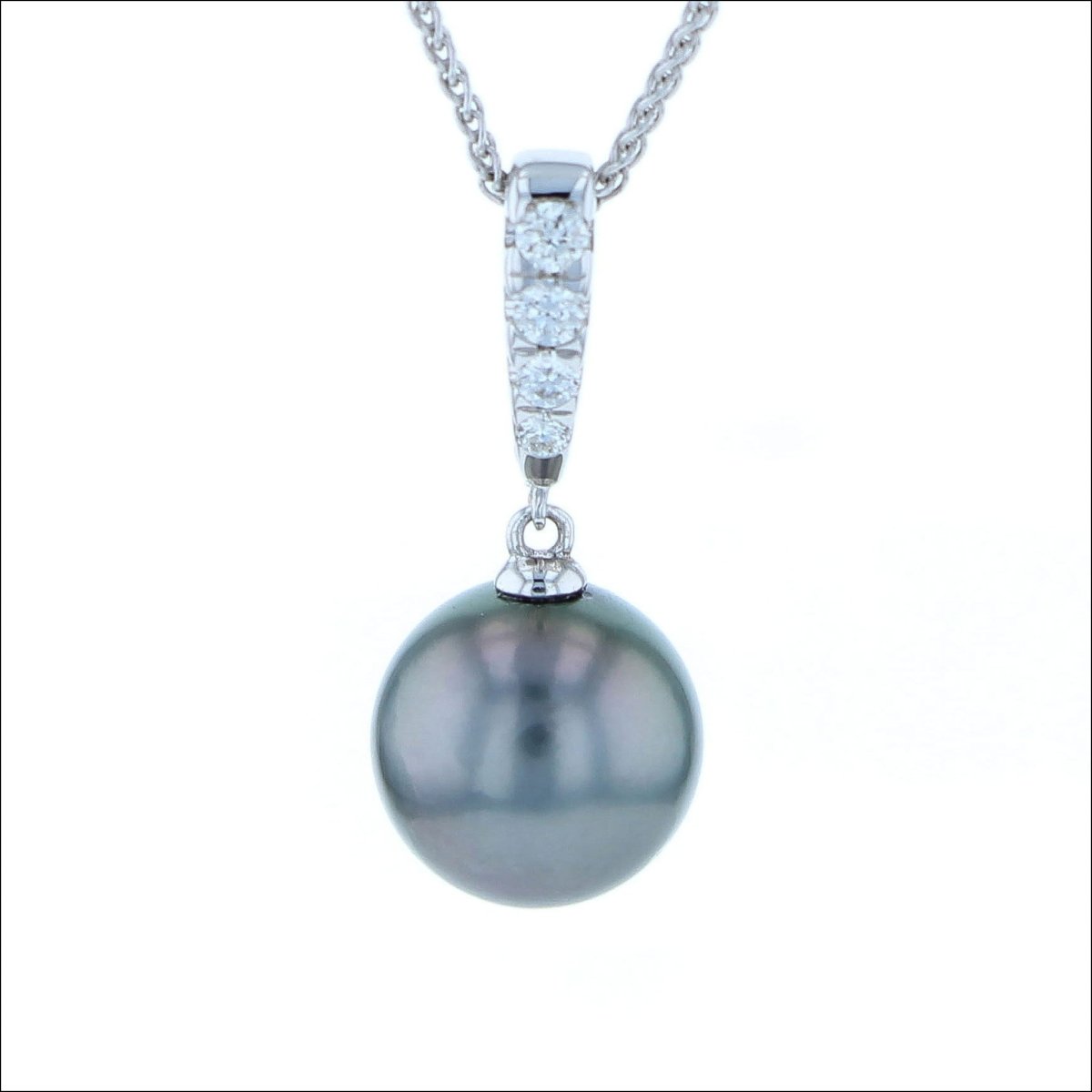 Dark Gray Tahitian Pearl Diamond Necklace 14KW - JewelsmithNecklaces
