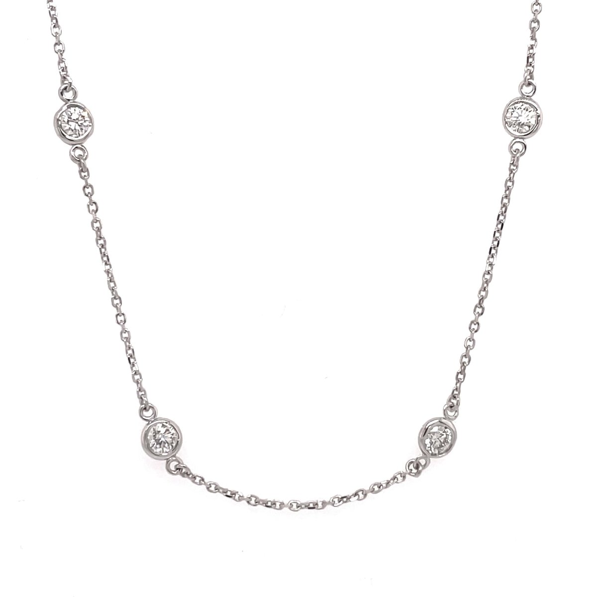Diamond 1.00cttw Station Necklace 14KW 18" - JewelsmithNecklaces