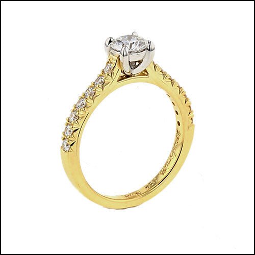Diamond Engagement Ring French Cut Side Diamonds 18KY Platinum - JewelsmithEngagement Rings