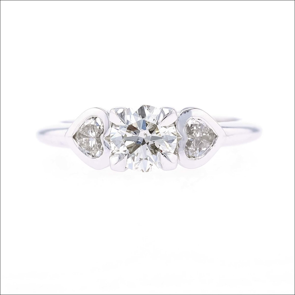 Diamond Engagement Ring Round Center with Heart Shaped Sides 14KW - JewelsmithEngagement Rings