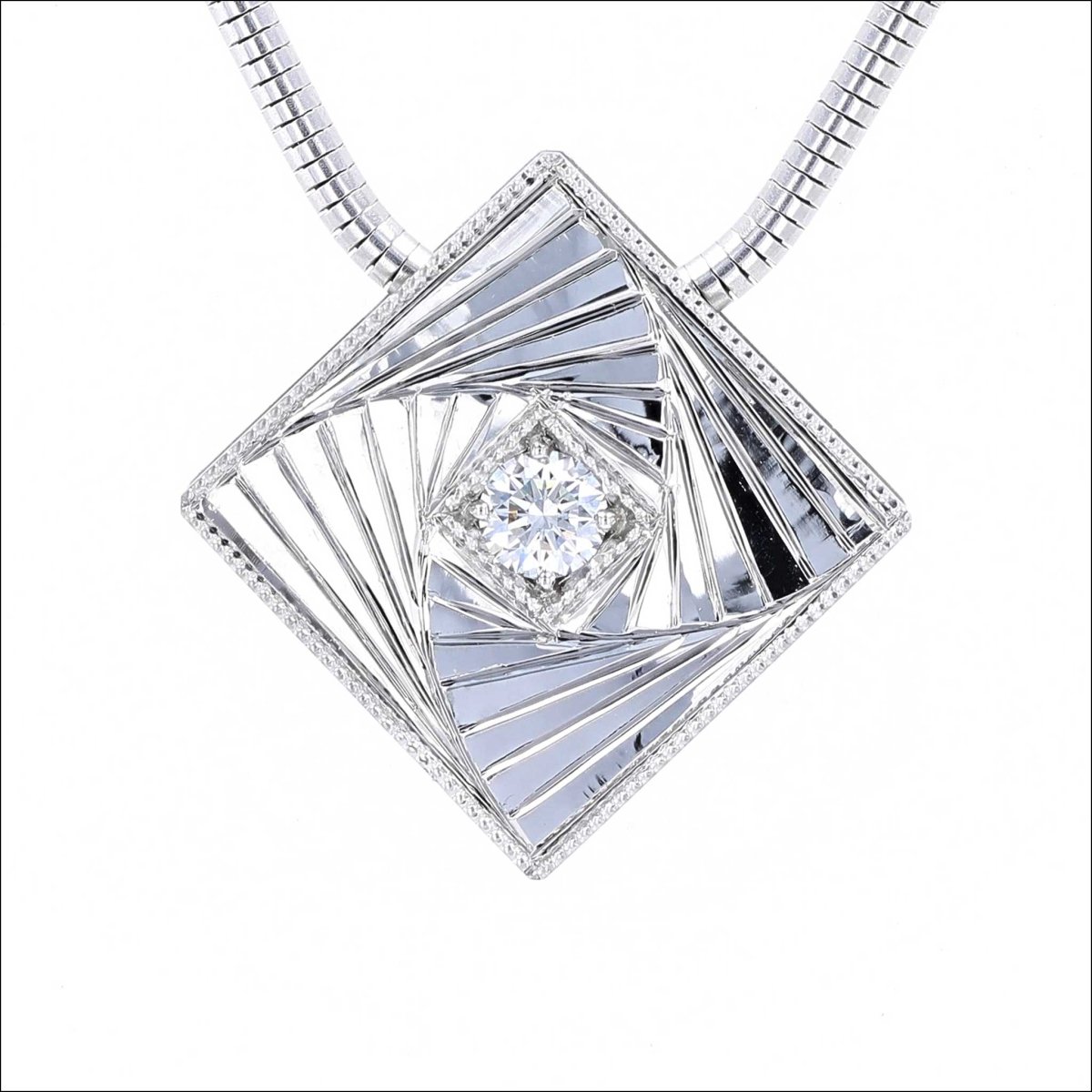 Diamond Hand Engraved Vortex Pendant Platinum 14KW - JewelsmithPendants