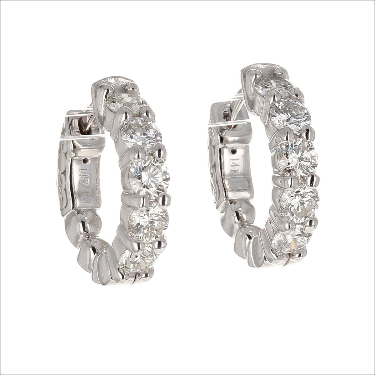 Diamond Hoop Huggie Earrings 14KW 1.48cttw - JewelsmithEarrings