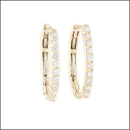Diamond Oval Hoop Huggie Earrings 14KY - JewelsmithEarrings