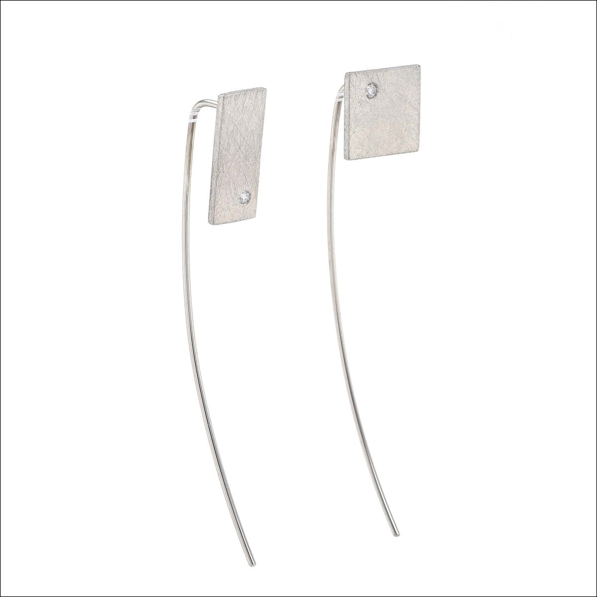 Diamond Square and Rectangle Asymmetrical Threader Earrings 14KW - JewelsmithEarrings