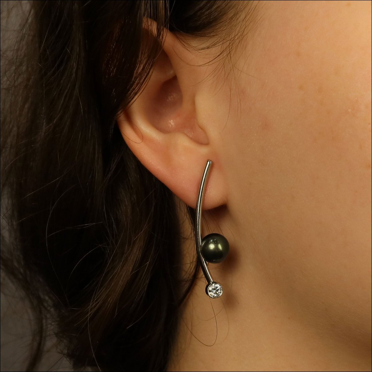 Diamond Tahitian Pearl Arc Earrings Platinum (Consignment) - JewelsmithEarrings