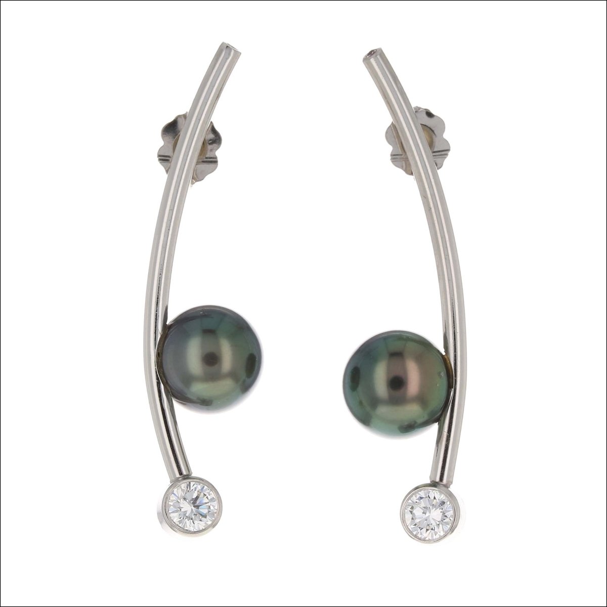 Diamond Tahitian Pearl Arc Earrings Platinum (Consignment) - JewelsmithEarrings