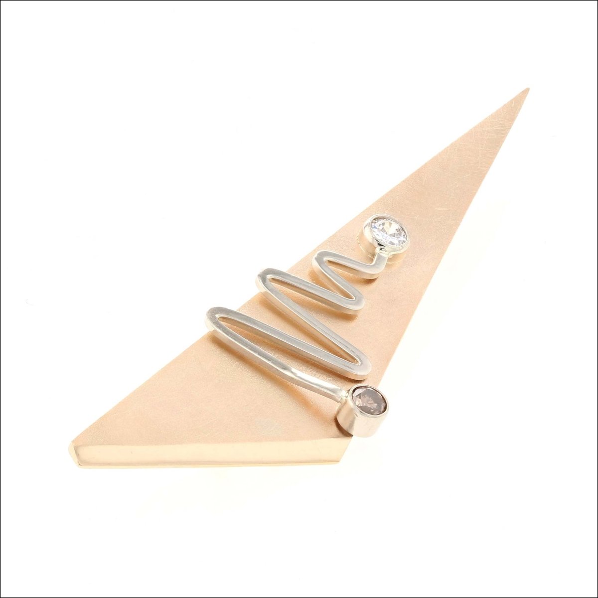Diamond Triangle Squiggle Brooch/Pendant 14KY 14KW (Consignment) - JewelsmithPendants