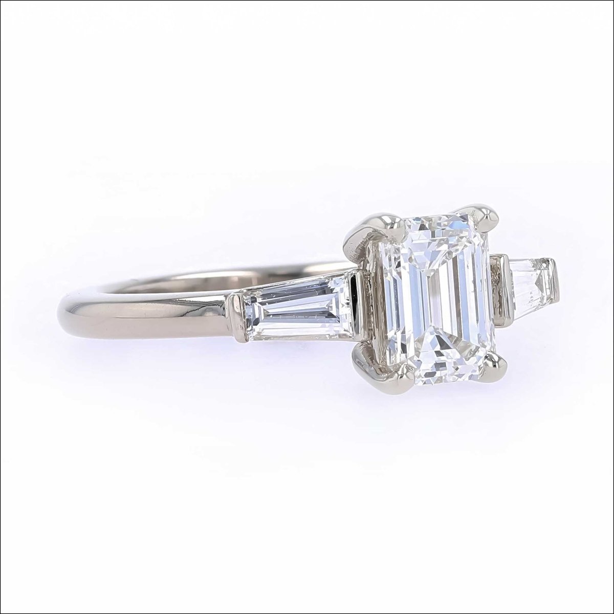 Emerald Cut Diamond Tapered Baguette Engagement Ring 14KW - JewelsmithEngagement Rings