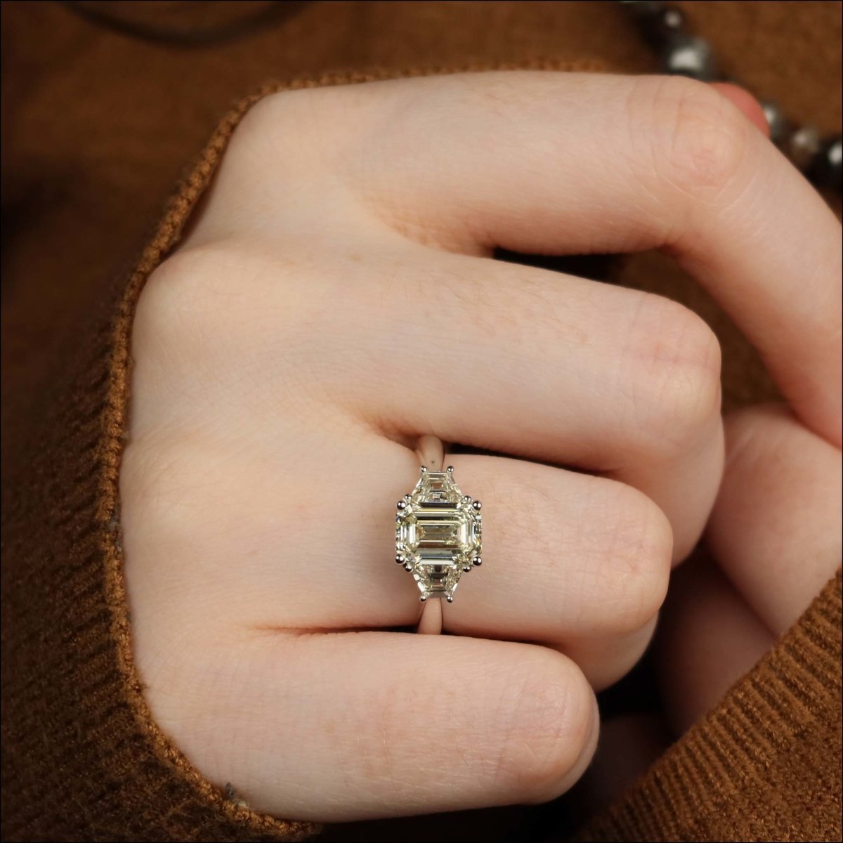 Emerald Cut Diamond Trapezoid Sides Ring Platinum - JewelsmithEngagement Rings