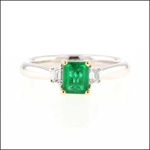 Emerald Cut Emerald Trapezoid Diamond Ring 14KW 14KY - JewelsmithRings