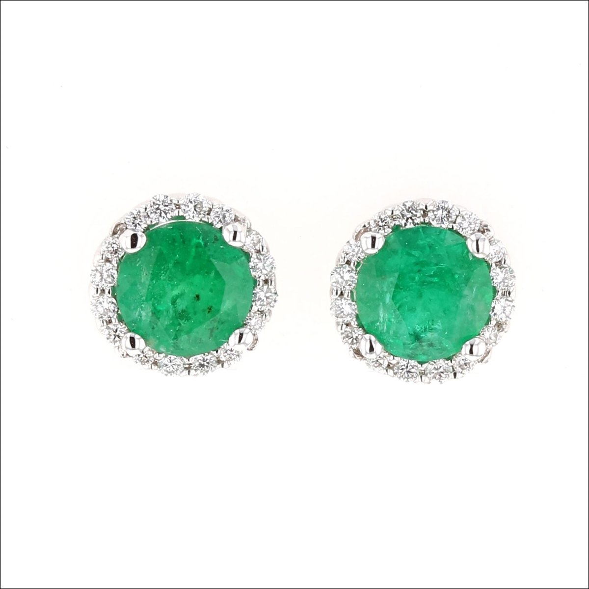Emerald Diamond Halo Stud Earrings 14KW - JewelsmithEarrings