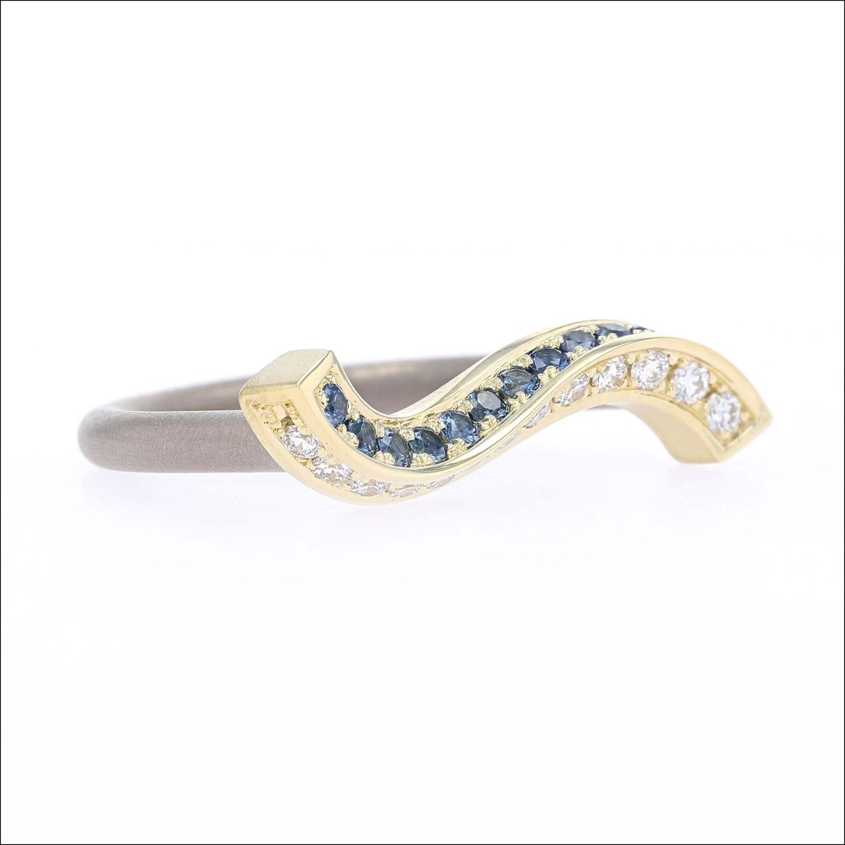 "Eno Collection" Sapphire Diamond River Ring 14KW 18KY - JewelsmithRings