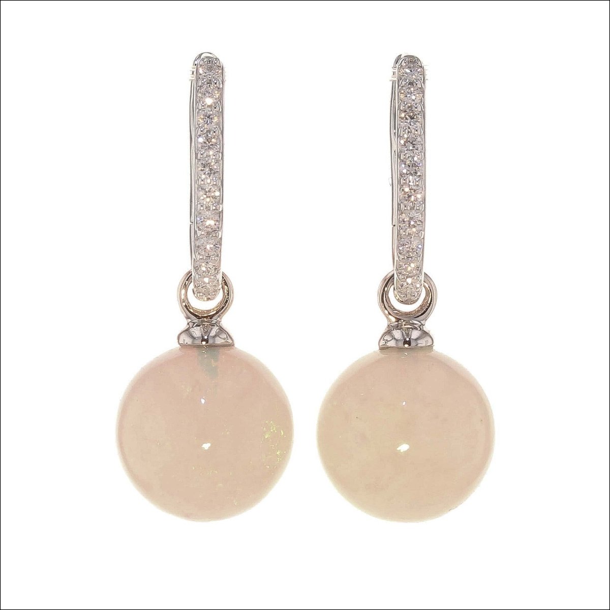 Ethiopian Opal Sphere Drops on Diamond Hoop Earrings 14KW - JewelsmithEarrings