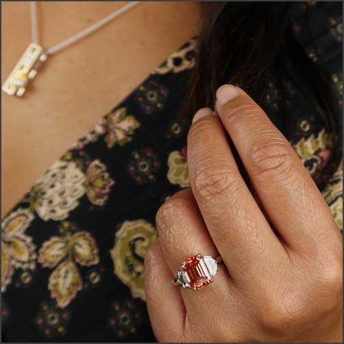 Fancy Vivid Orangy Pink Diamond Epaulette Diamond Ring Platinum - JewelsmithRings
