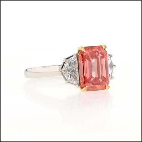 Fancy Vivid Orangy Pink Diamond Epaulette Diamond Ring Platinum - JewelsmithRings