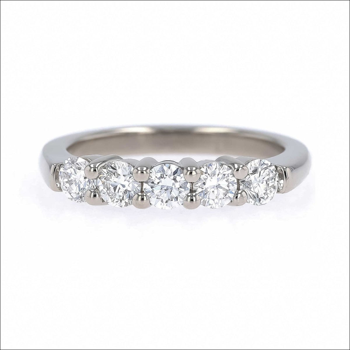 Five Diamond Shared Prong Band 14KW - JewelsmithBands