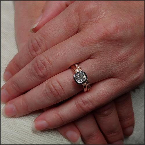 Floating Bezel Cushion Diamond Engagement Ring Platinum 14K Rose - JewelsmithEngagement Rings