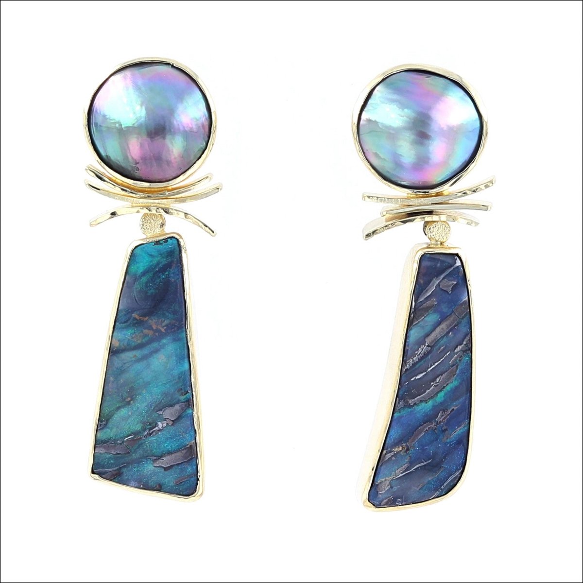 Freeform Boulder Opal Sea of Cortez Pearl Earrings 18KY - JewelsmithEarrings