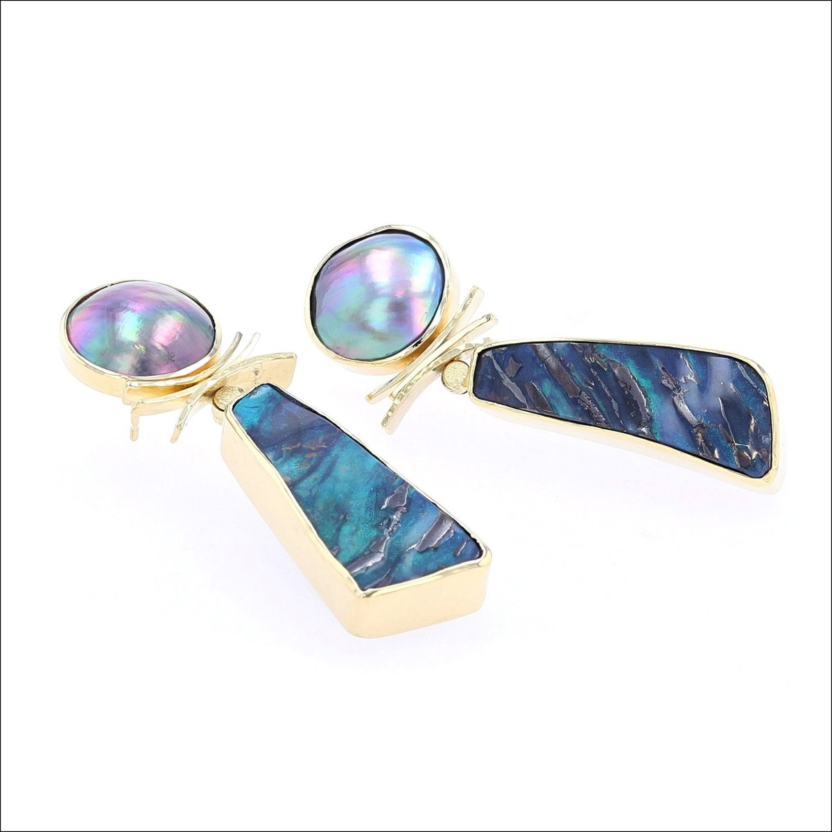 Freeform Boulder Opal Sea of Cortez Pearl Earrings 18KY - JewelsmithEarrings
